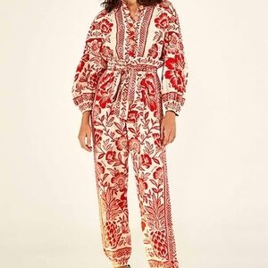 Floral Red and White Jumpsuit